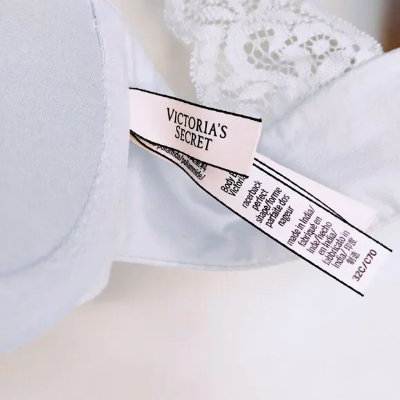 Victoria's Secret Bra Push Up Padded Comfy Front Close Lace Racer Gray Blue 32C - Picture 12 of 16